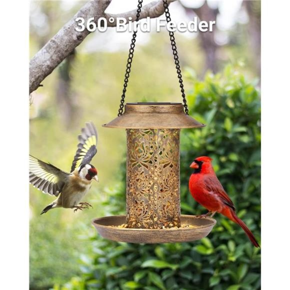 Solar Bird Feeder for Outdoors Hanging, Metal Wild Bird Feeder for Cardinals - Picture 5 of 7